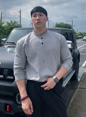 Light Weight显壮宽肩重磅加绒亨利领250g长袖健身运动休闲t恤男