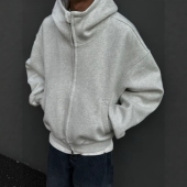 Light Weight秋冬显壮短款 卫衣廓形boxy连帽硬挺外套上衣双头拉链