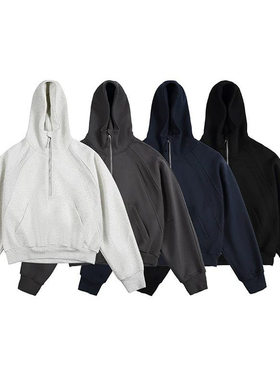 Light Weight春季新品短款360g连帽套头半拉链显肩宽健身卫衣外套