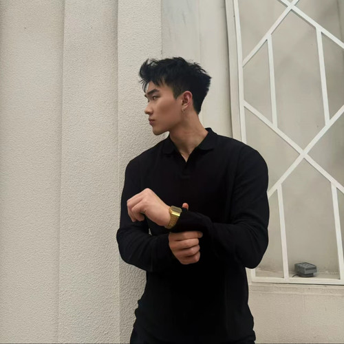 美式海鸥领POLO显壮长袖T恤上衣