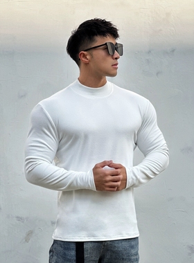 Light Weight春秋新款加绒德绒长袖卫衣修身半高领显壮运动健身男