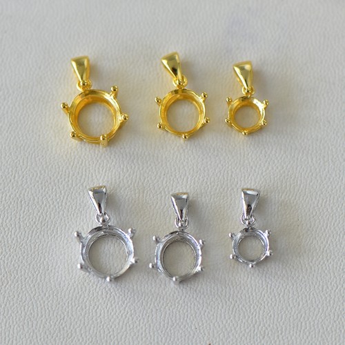 女款S925银六爪宝石镶嵌吊坠空托