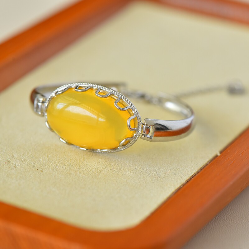 S925纯银手镯手链空托时尚男女款16*2617*274DIY蜜蜡松石玉石镶嵌