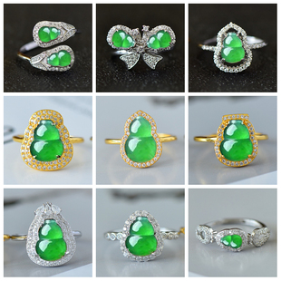 S925纯银戒指空托奢华女款葫芦戒面4*6*8*10*125*7*9DIY玉石镶嵌