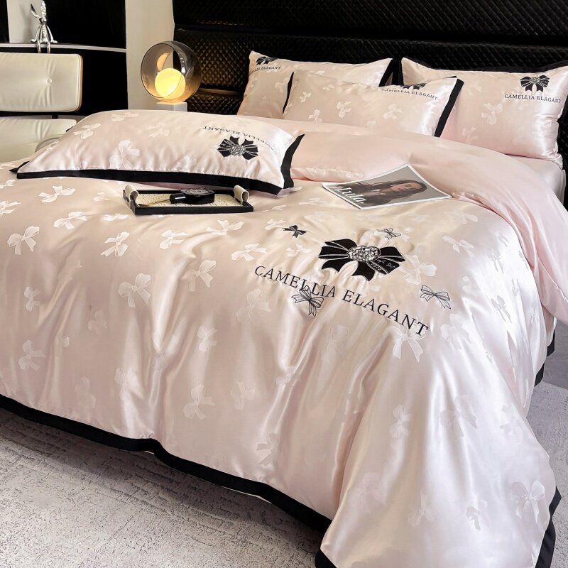 出口轻奢贡缎提花磨毛床上四件套纯棉加厚床单被套轻奢主卧室床品