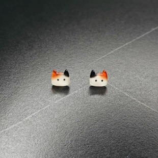 萌猫出击！三花猫猫个性耳钉女可爱小猫精致小众设计感耳环耳饰品