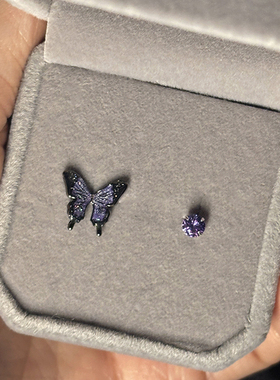【定制款】永夜紫色蝴蝶耳钉女耳骨钉小巧迷你耳环925银耳饰2025