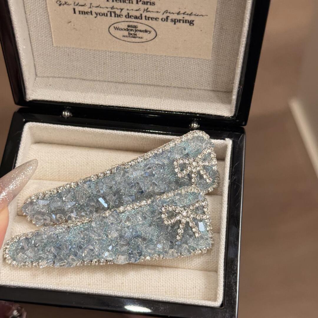 蓝色满钻水晶发夹女侧边夹彩色刘海夹掰掰夹网红bb夹小香风发卡