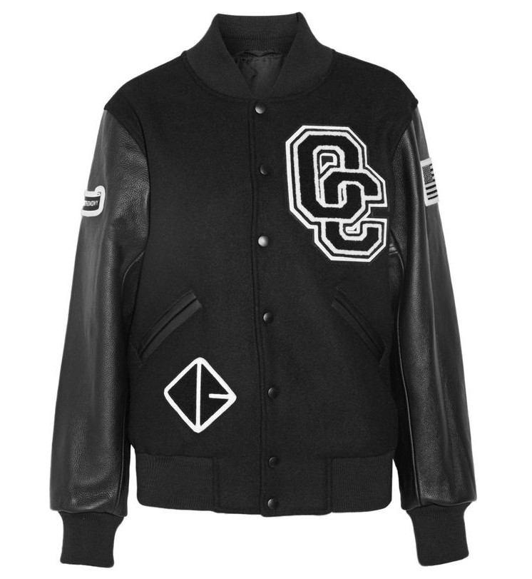 OCクラシックデザインレディース真皮袖つづりアルファベット刺繍立襟野球服ジャケットウールジャケット