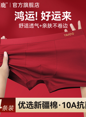 雅鹿本命年男士内裤大红色鸿运纯棉四角短裤马年新年结婚2026新款