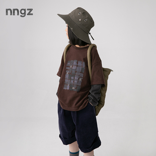 保暖舒适儿童打底衫 NNGZ设计师风手绘印花女童假两件长袖 t恤秋季