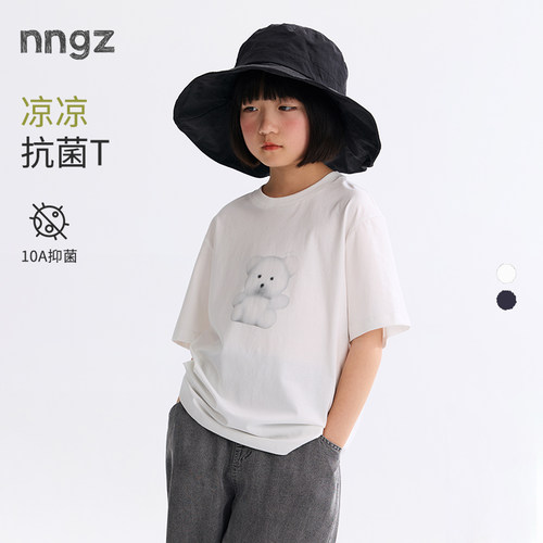 NNGZ2026夏季新款小熊玩偶印花女童短袖t恤凉感抗菌儿童户外运动t