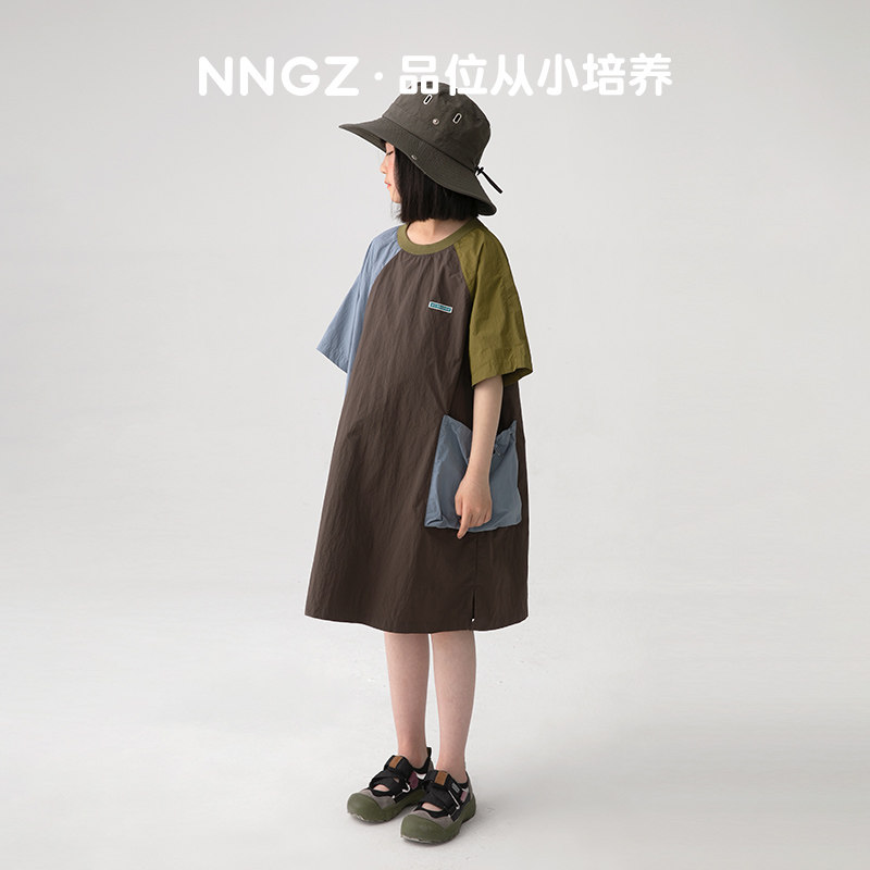 NNGZ设计师风女童撞色连衣裙夏季山系户外儿童t恤裙童装洋气裙子