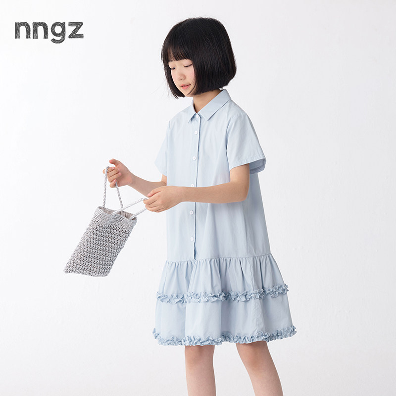 NNGZ设计师女童全棉衬衫裙26夏季新款亲肤舒适儿童连衣裙童装裙子