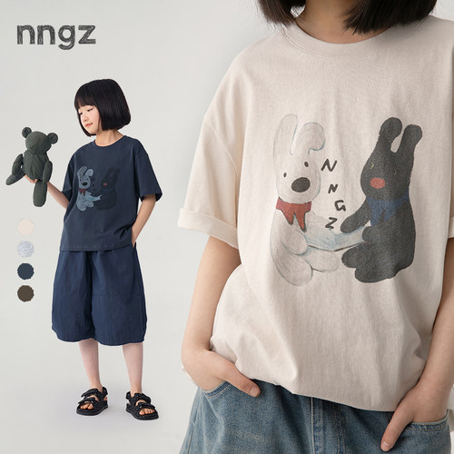 NNGZ夏季女童玩偶印花短袖t恤洋气时髦儿童纯棉上衣童装套头衫
