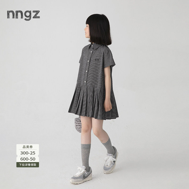 NNGZmiu系女童衬衫裙夏季设计师风儿童polo领连衣裙中大童百褶裙