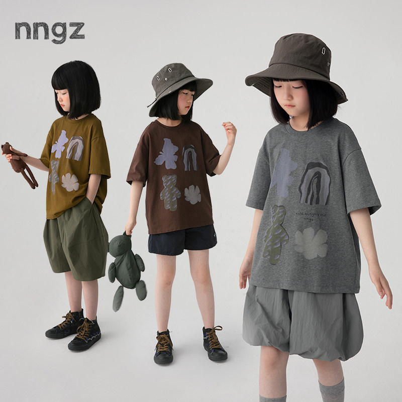 【所有女生直播间】NNGZ手绘印花女童短袖t恤夏儿童洋气纯棉上衣