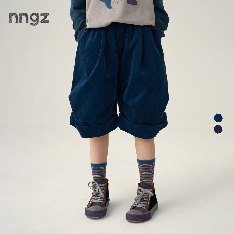NNGZ设计师风女童灯芯绒休闲裤秋季立体剪裁儿童廓形百搭六分裤子