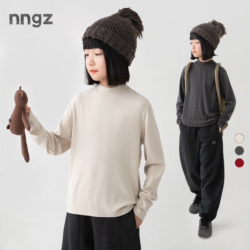 NNGZ秋冬季女童半高领打底衫柔软舒适儿童长袖t恤童装百搭上衣