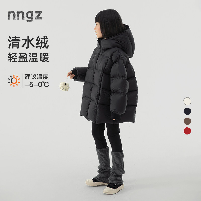 NNGZ设计师女童廓形泡芙羽绒服冬季保暖儿童面包服白鸭绒外套亲子