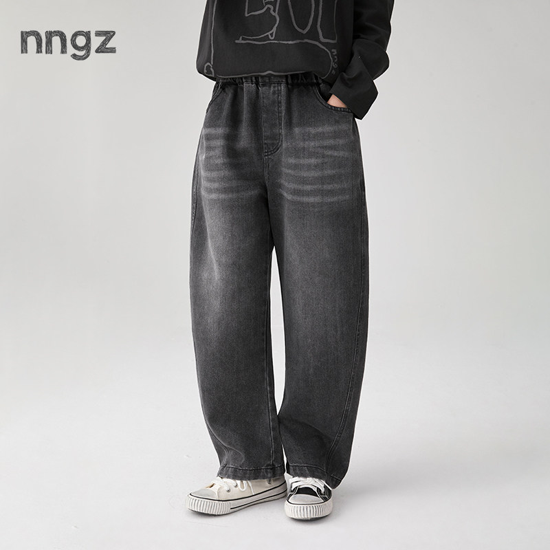 NNGZ女童水洗软牛仔裤秋宽松百搭儿童廓形弯刀裤子童装洋气休闲裤图片
