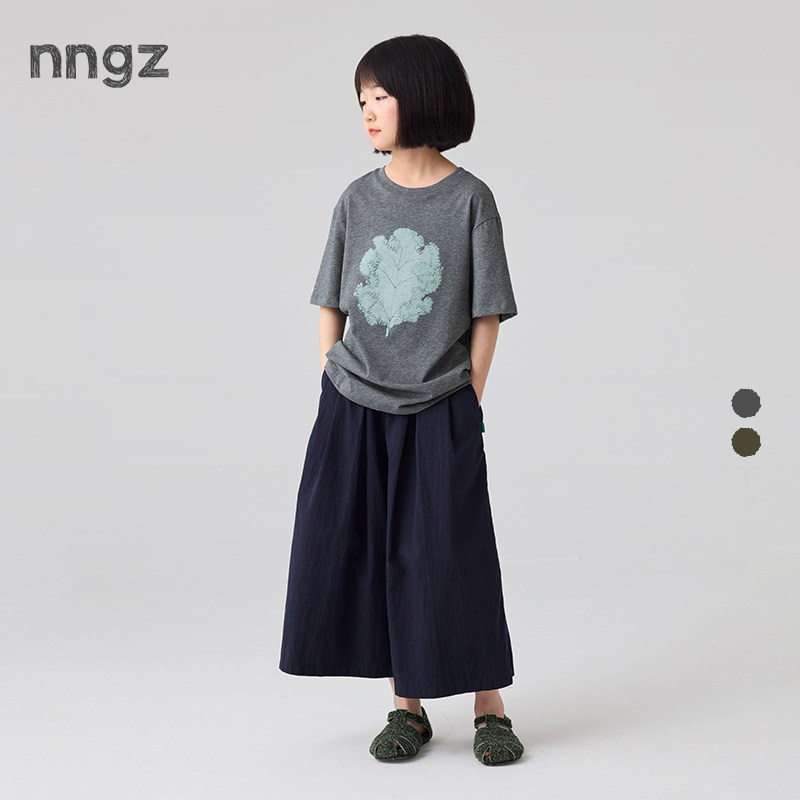 NNGZ2026夏季新款设计师风女童植物印花短袖t恤洋气百搭儿童
