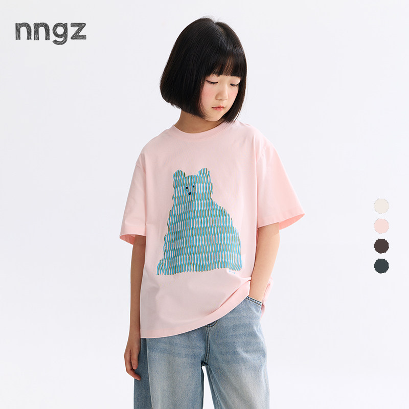 NNGZ设计师女童手绘印花短袖t恤夏季2026抗菌儿童上衣童装套头衫