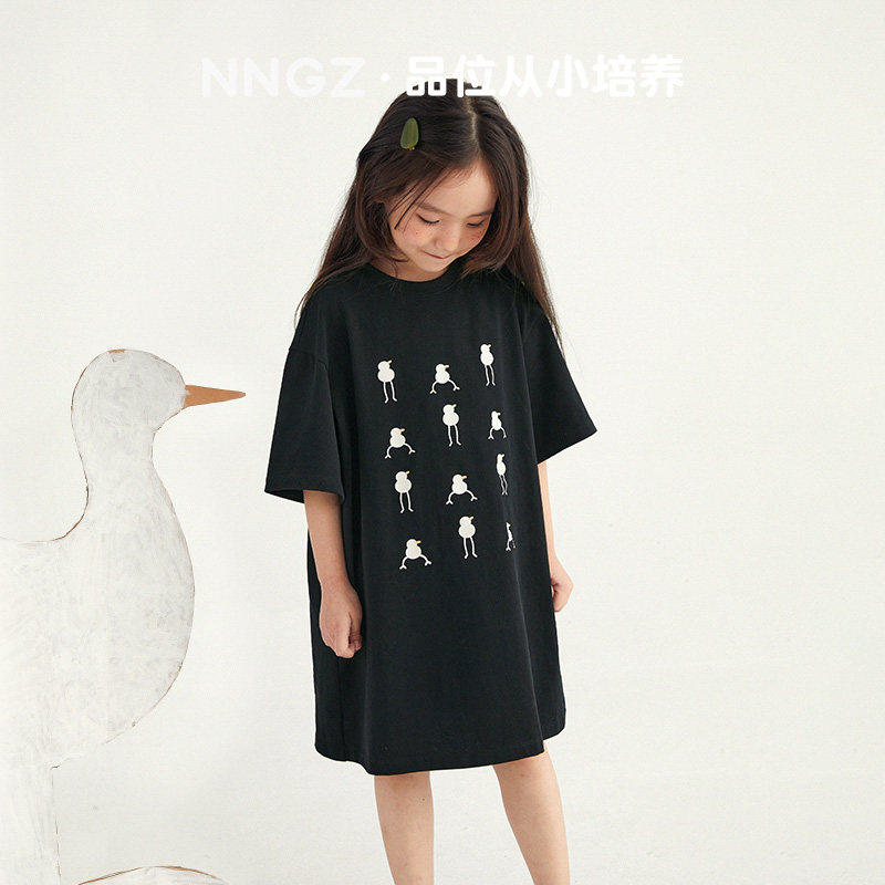 NNGZ夏季卡通印花女童连衣裙宽松休闲儿童短袖t恤裙童装洋气裙子