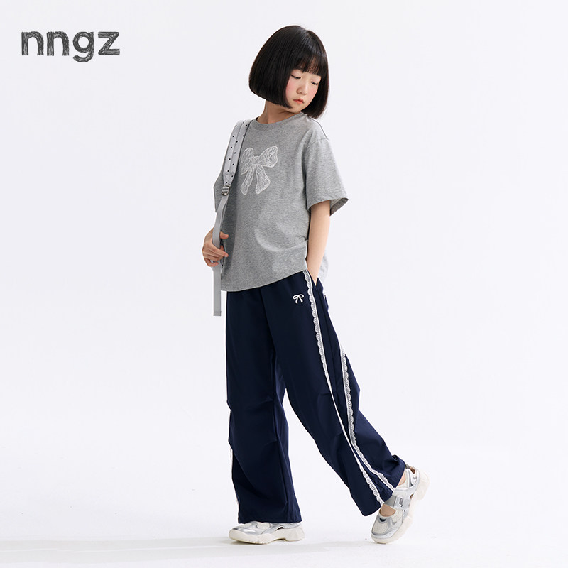 NNGZ设计师风女童蝴蝶结短袖t恤2026夏季洋气时髦儿童百搭上