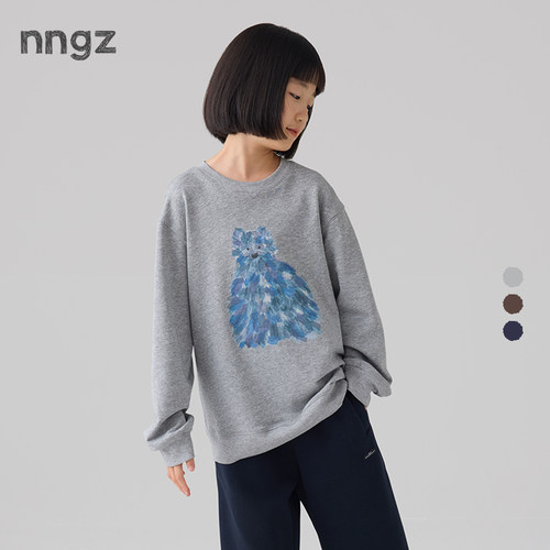 NNGZ设计师女童手绘小狗印花卫衣26秋季新款洋气时髦儿童百搭上衣