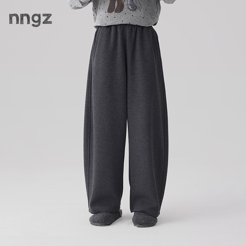 NNGZ设计师女童毛呢弯刀裤26秋季新款含羊毛蓄热儿童直筒运动裤子 - 实物图