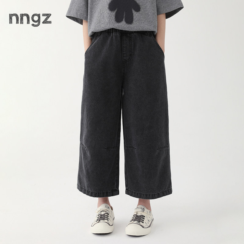 NNGZ设计师风女童立裁牛仔裤夏季洋气百搭儿童九分裤宽松休闲裤子