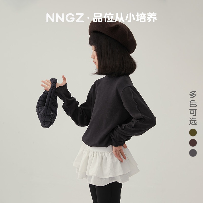 NNGZ木耳边设计女童打底衫冬季保暖舒适儿童套头衫童装百搭上衣