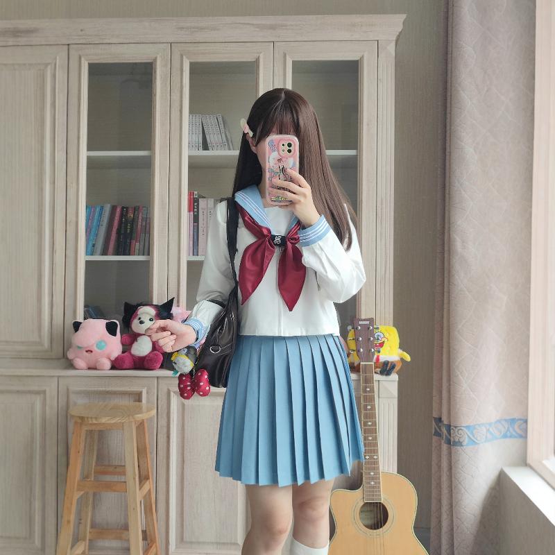 日系长袖水手服浅蓝jk制服