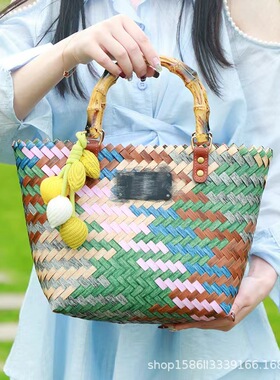 喜庆节手提菜篮包手工竹节托特包2025新款夏天女孩手提伴手礼女包