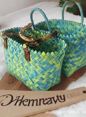 伴手礼绿色手提编织包喜庆大容量礼品篮高级版新年礼品精致手提篮