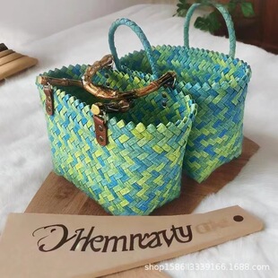 伴手礼绿色手提编织包喜庆大容量礼品篮高级版 新年礼品精致手提篮