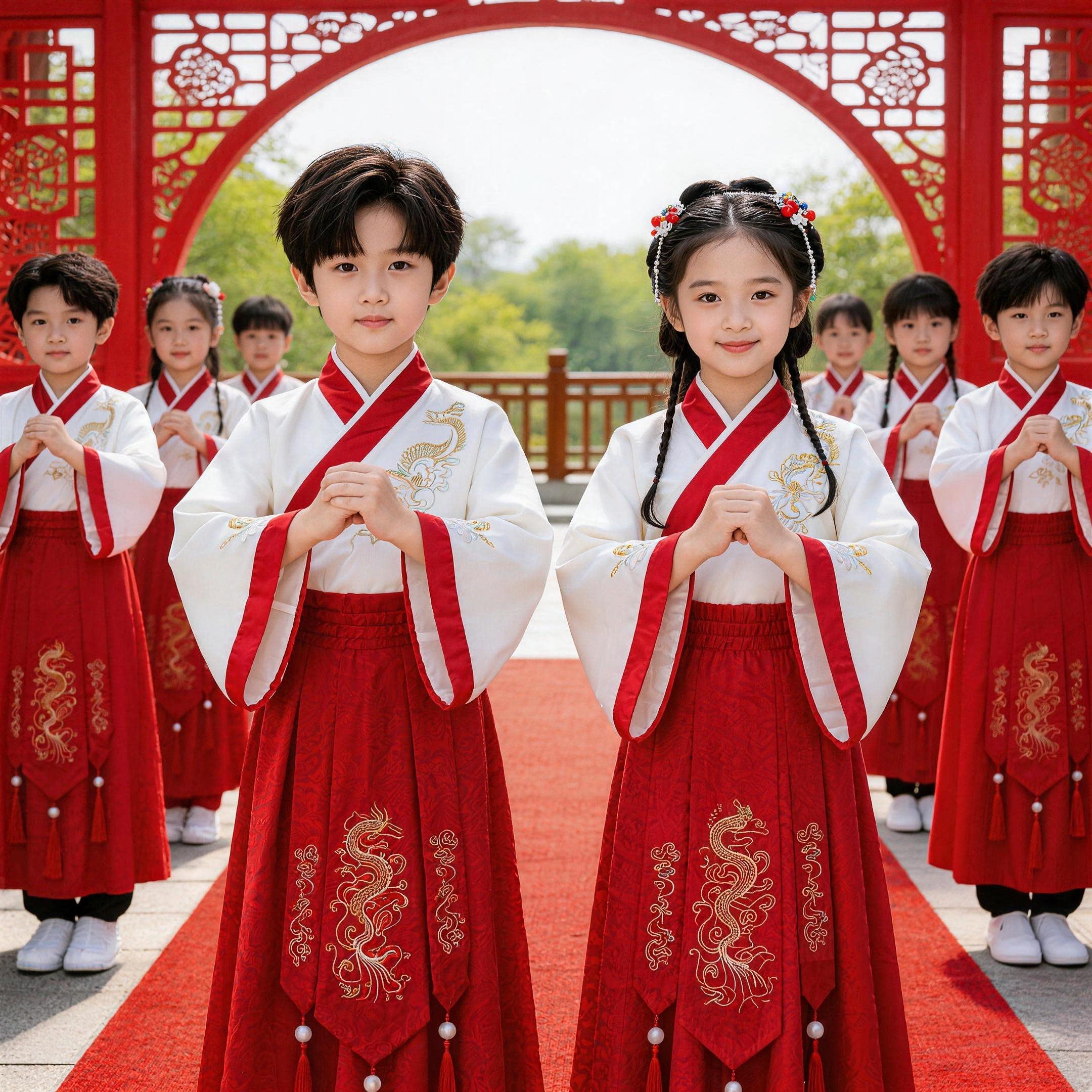 儿童汉服国学开笔礼诗朗诵一年级幼儿园新生三字经小学生演出服装