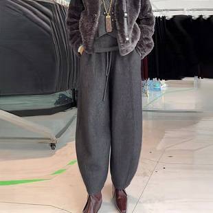 小个子宽松显瘦保暖阔腿马丁裤 弯刀裤 潮 女秋冬新款 灰色毛呢休闲裤