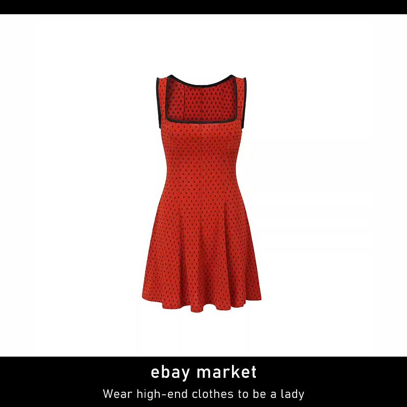 红色波点连衣裙高腰显瘦短裙夏季