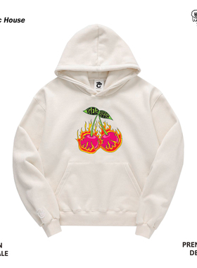 桃子 Studio  阿美咔叽小众烈火樱桃设计感Oldschool白色卫衣连帽