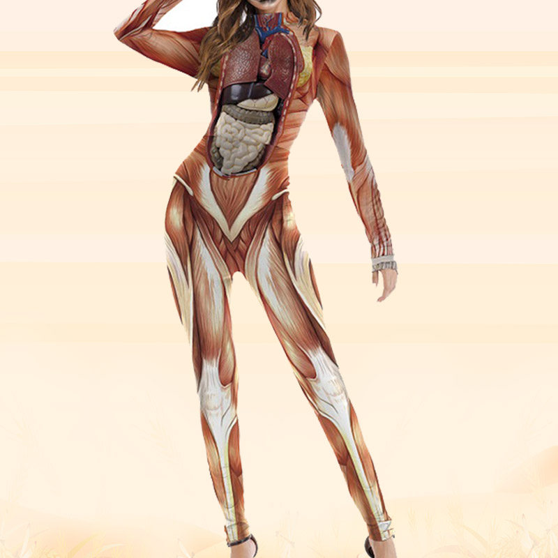 全身肌肉卫衣英雄长袖上衣3D数码印花图案运动修身紧身衣连体服