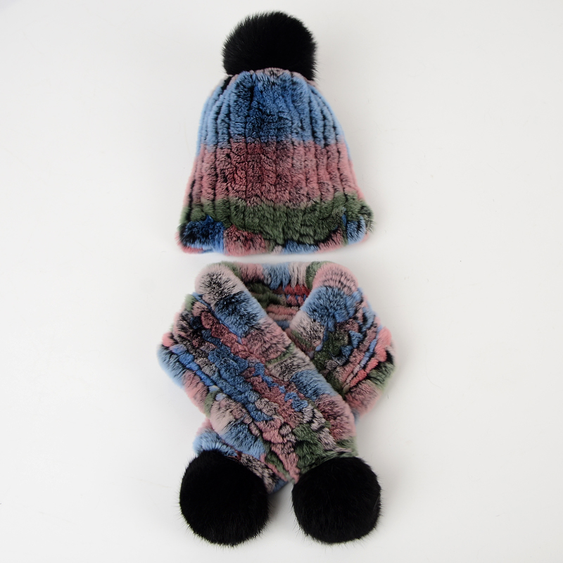 儿童獭兔毛帽子围巾皮草濑兔毛