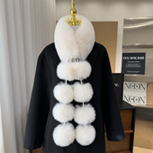 狐狸毛围巾女冬季 加厚双面百搭简约气质护颈仿皮草獭兔毛领球围脖