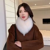 狐狸毛围巾女冬季 加厚双面百搭简约气质护颈獭兔毛球毛领皮草围脖