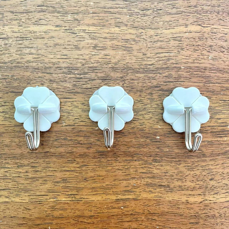 荣星小号花型圆形白色粘钩强力粘贴免打孔瓷砖墙壁收纳挂钩不锈钢
