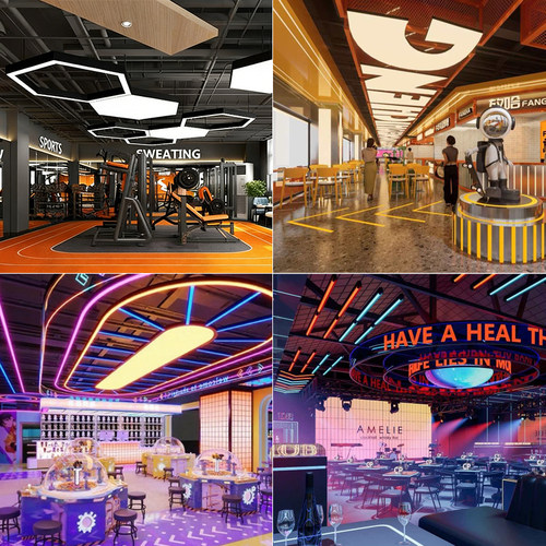 led字母灯健身房异形灯商场网咖电玩城商业街工业风六边形造型灯