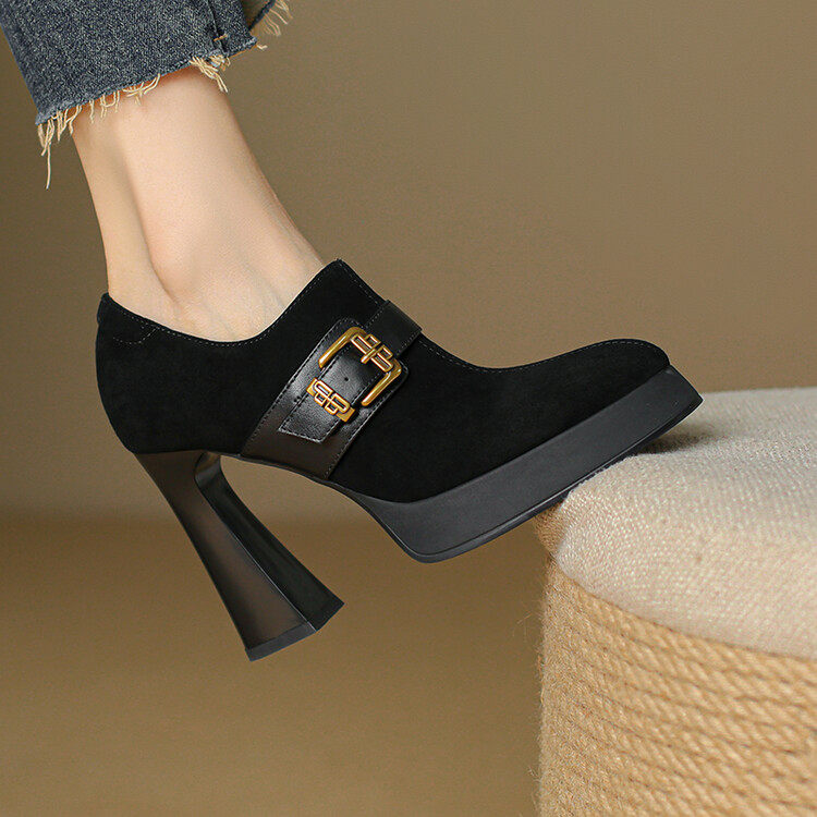 厚底皮带扣装饰拉链深口单鞋女2025年秋季新款粗跟超高跟,女鞋,深口单鞋,淘宝优惠券,粉丝福利购,淘宝优惠卷