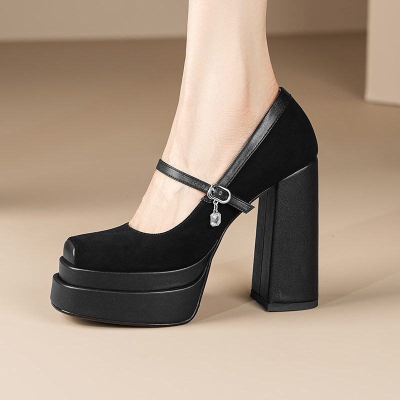 复古厚底防水台超高跟鞋女2026新款方头一字带粗跟单鞋百搭不累脚