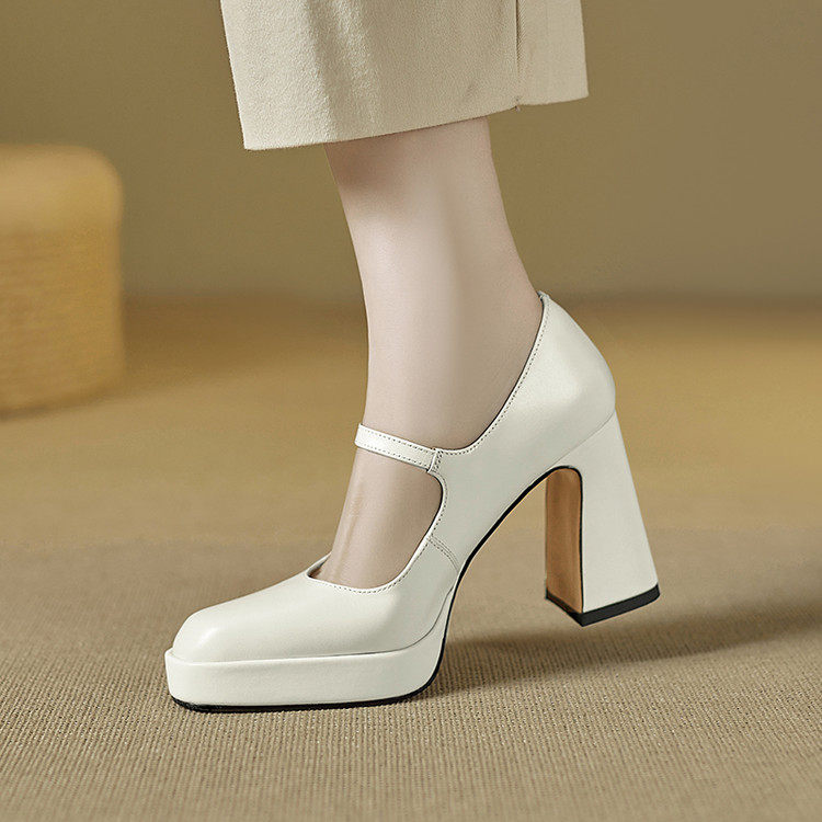 2025气质高级不累脚一字带玛丽珍单鞋方头防水台高跟鞋女粗跟